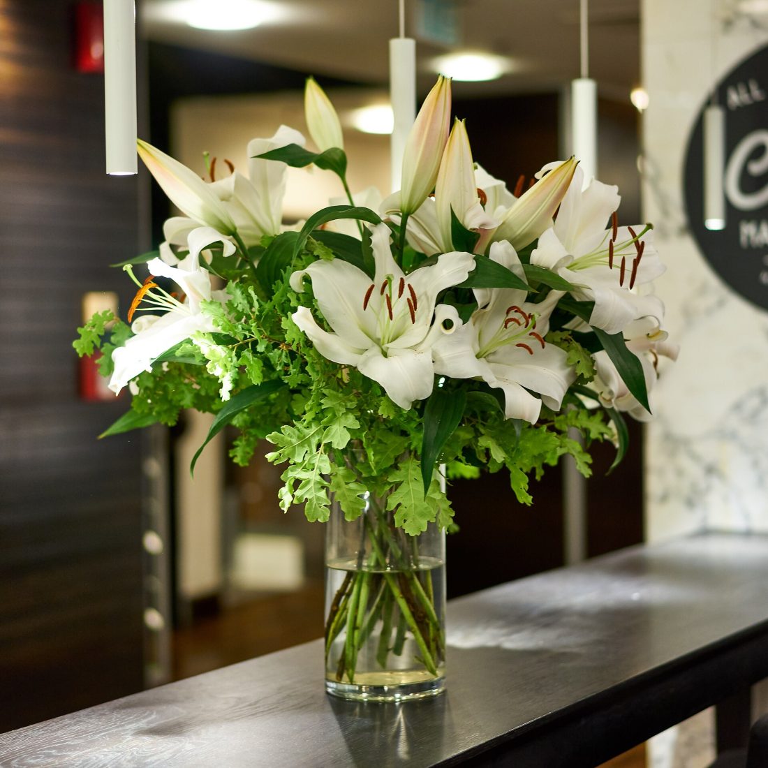 A bunch of fragrant white Casa Blanca lilies